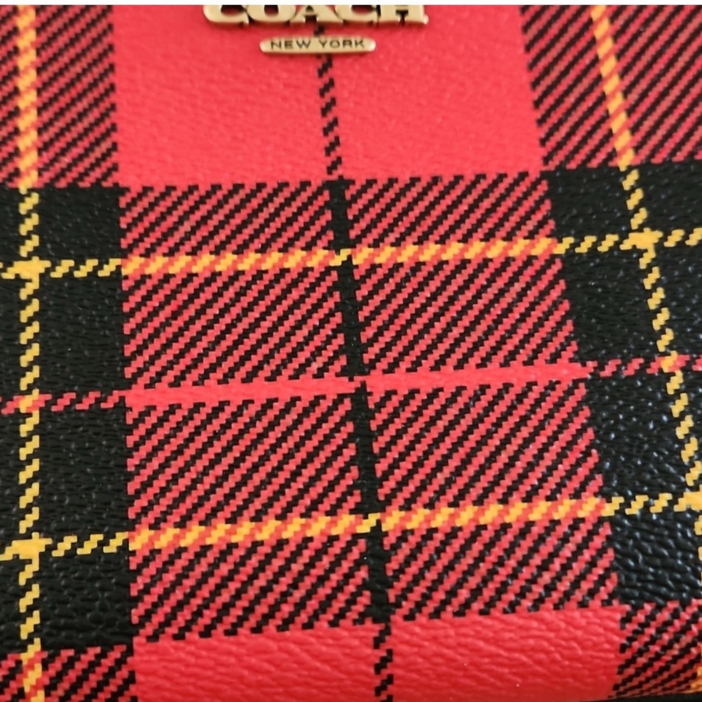 Coach Red Plaid Leather Wristlet Wallet - Picture 3 of 10